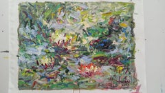 Fleurs dans la rosée du matin, Peinture, Acrylique sur toile
