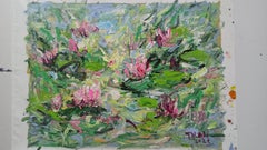 Fleurs dans la rosée du matin, Peinture, Acrylique sur toile