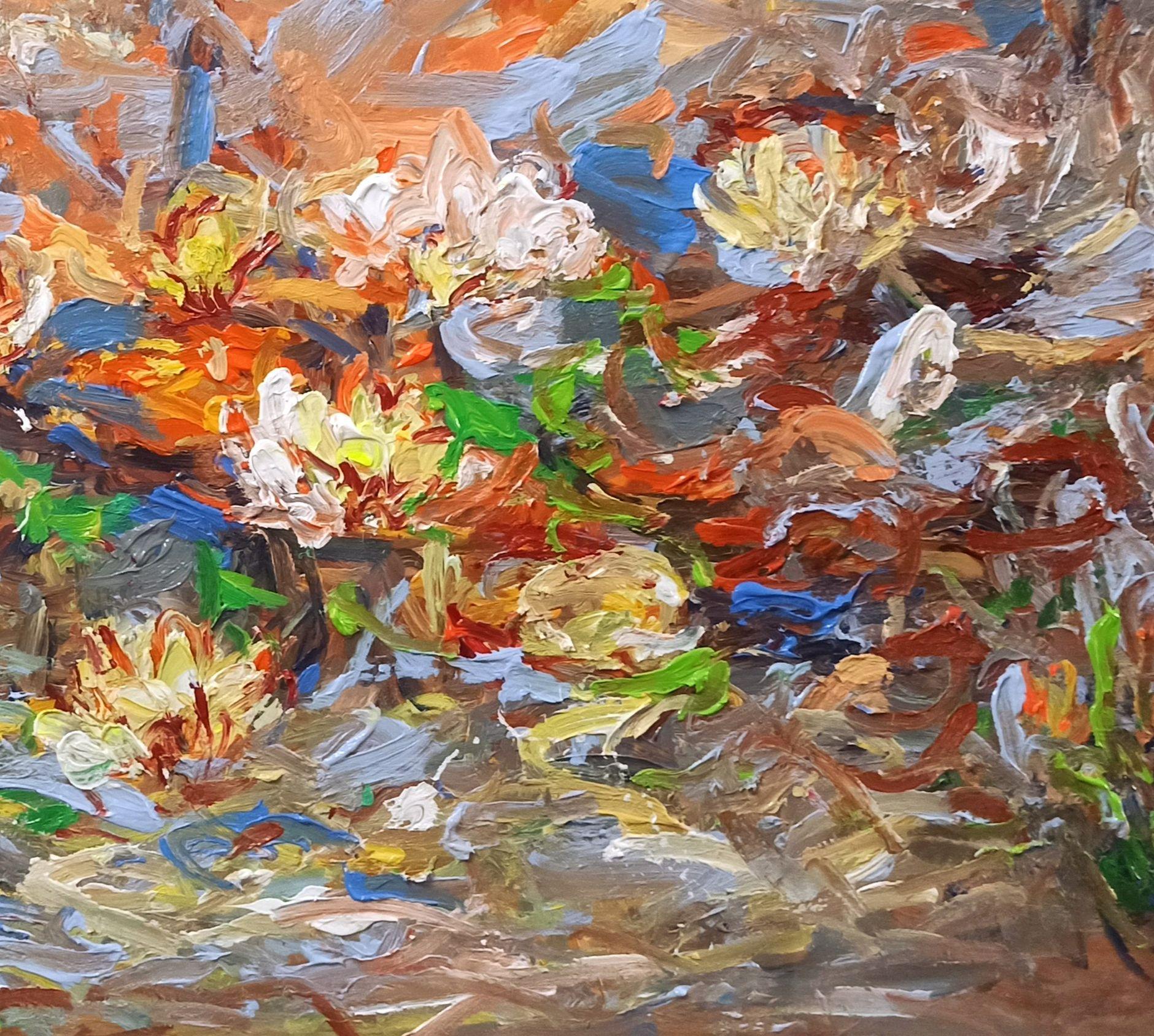 Blumen im Morgentau, Gemälde, Acryl auf Leinwand im Angebot 1
