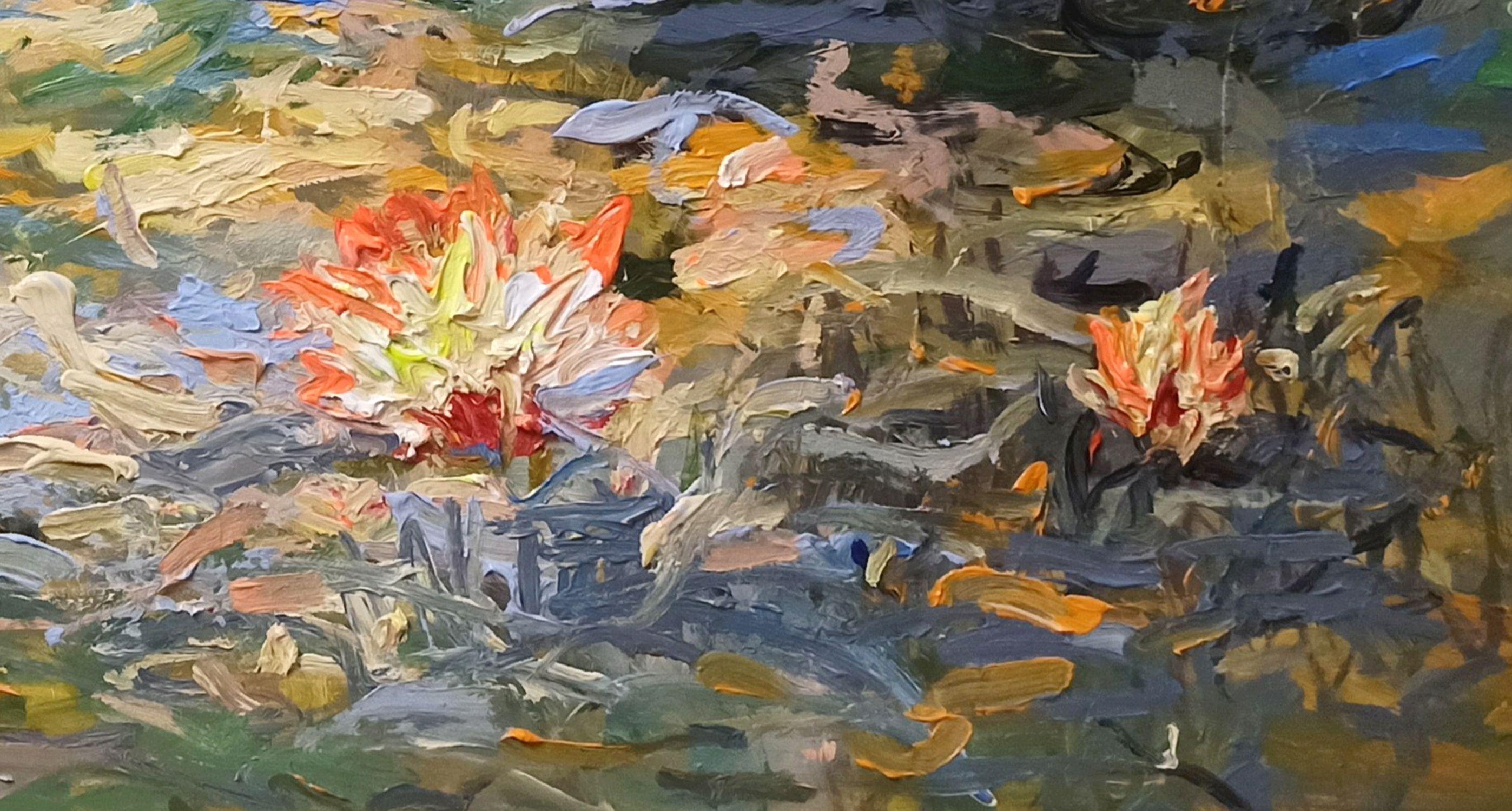 Blumen im Morgentau, Gemälde, Acryl auf Leinwand im Angebot 1