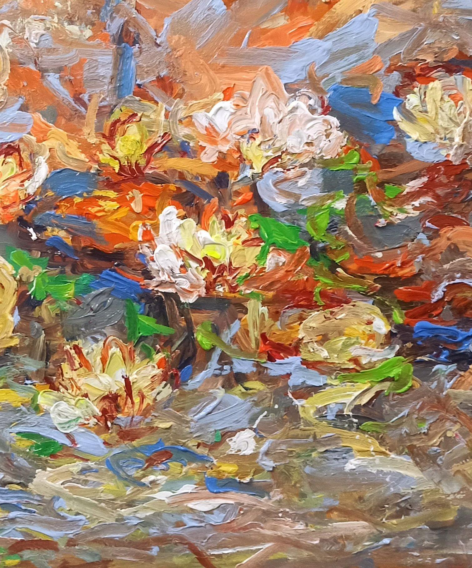 Blumen im Morgentau, Gemälde, Acryl auf Leinwand im Angebot 2