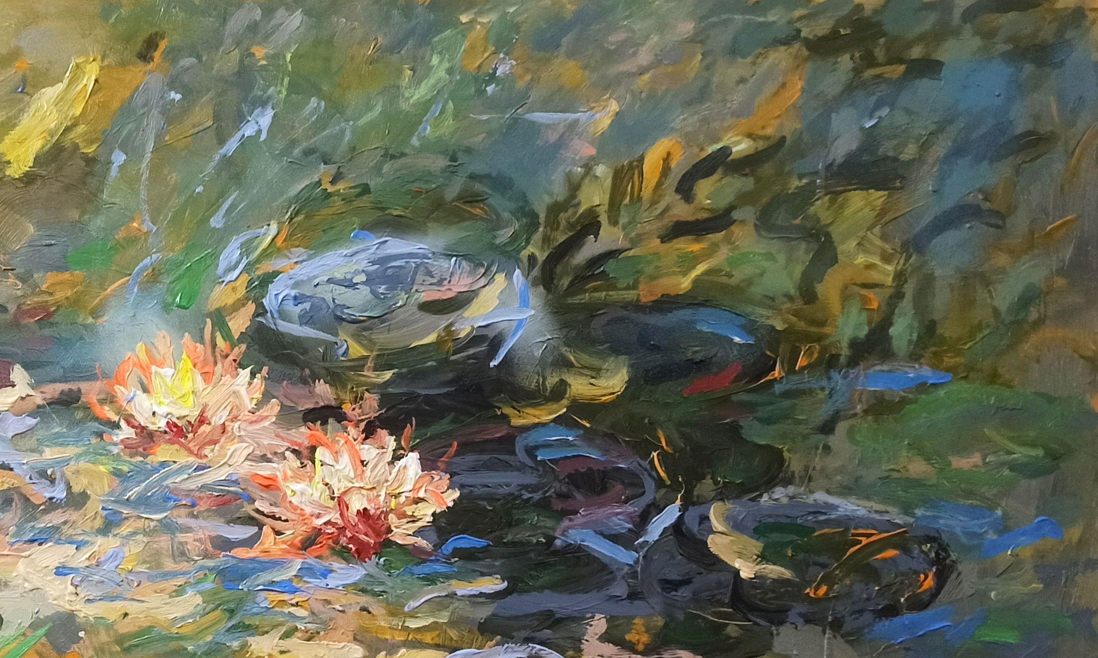 Blumen im Morgentau, Gemälde, Acryl auf Leinwand im Angebot 2