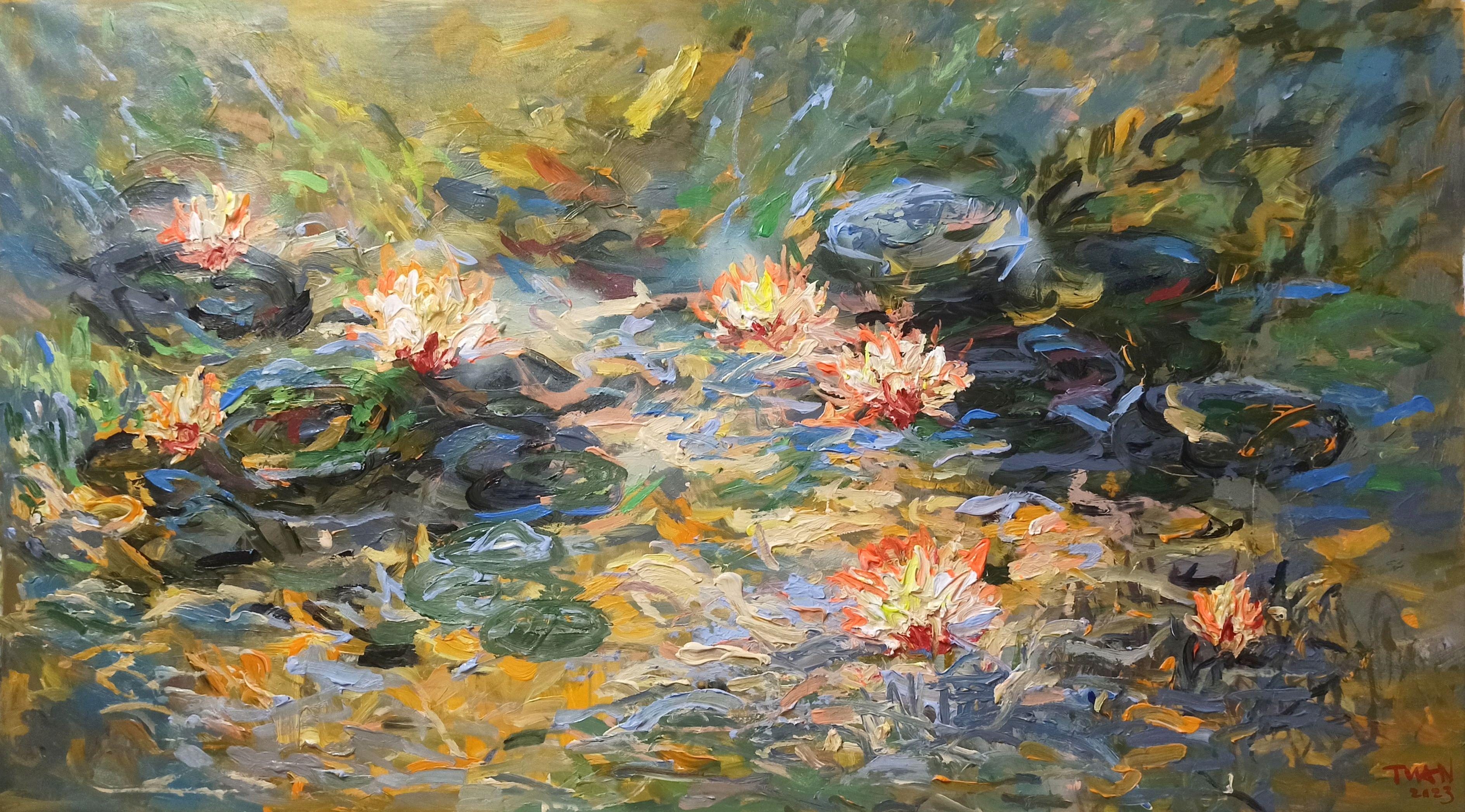 Blumen im Morgentau, Gemälde, Acryl auf Leinwand