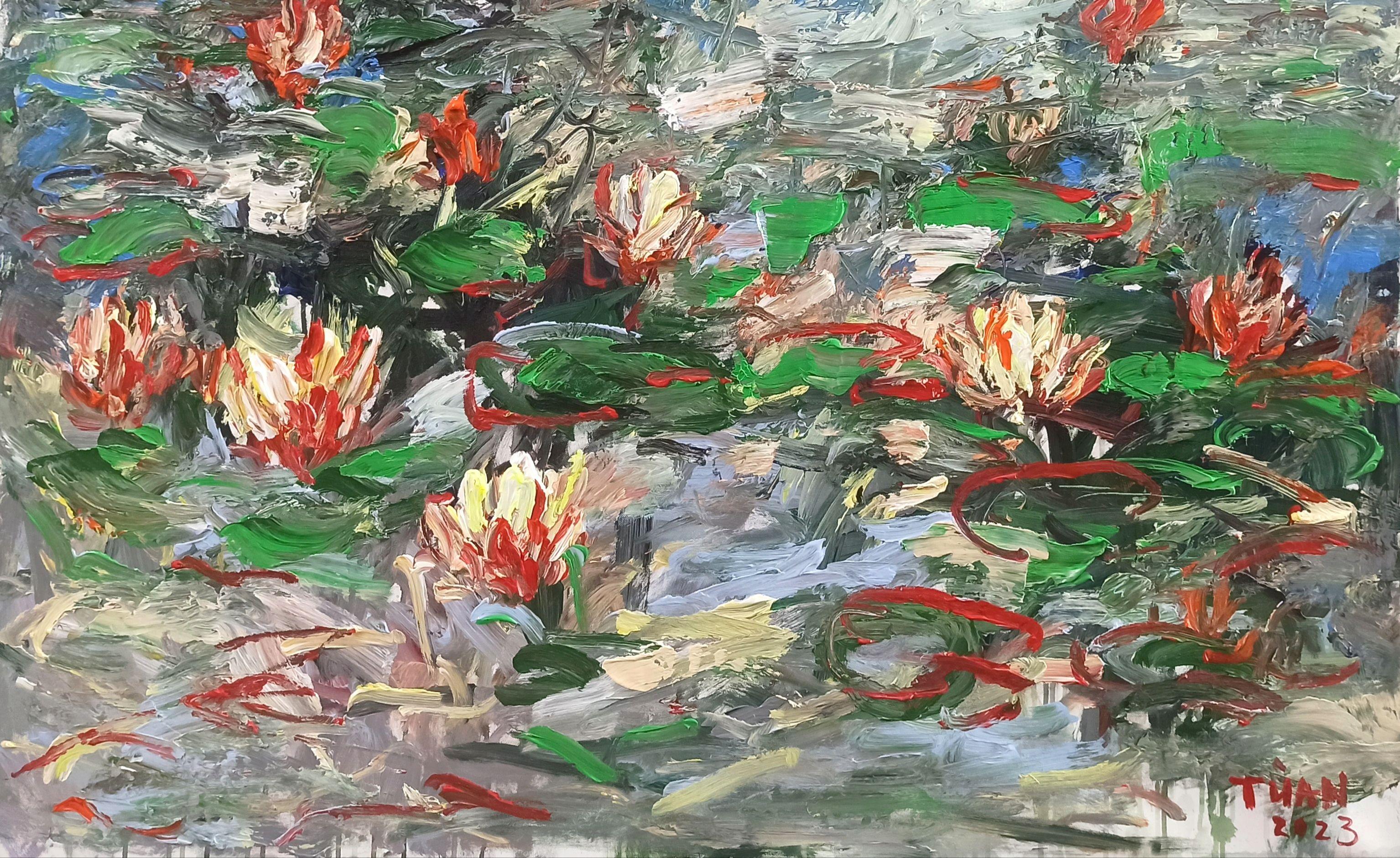 Blumen im Morgentau - SOLD, Gemälde, Acryl auf Leinwand im Angebot 1