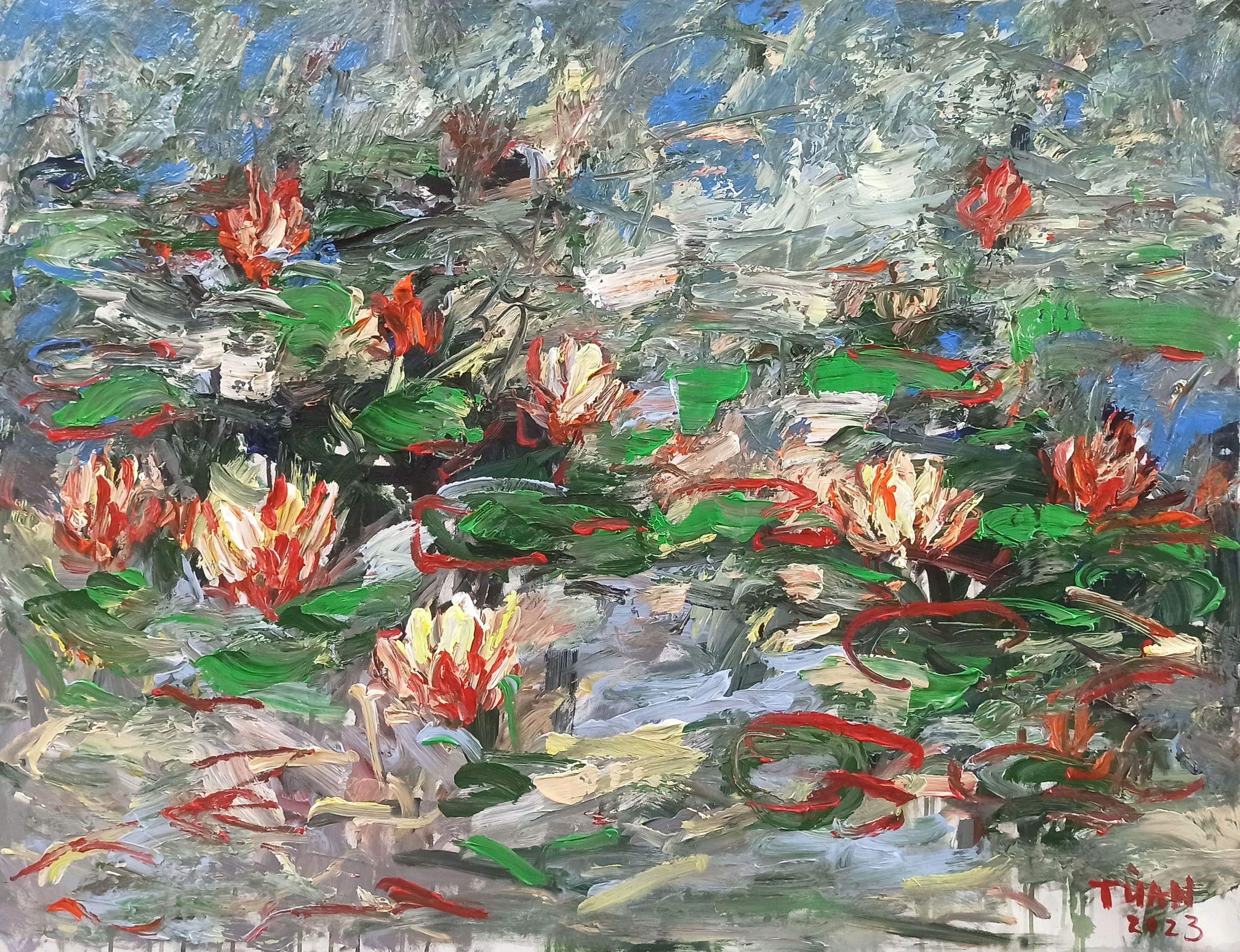 Blumen im Morgentau - SOLD, Gemälde, Acryl auf Leinwand