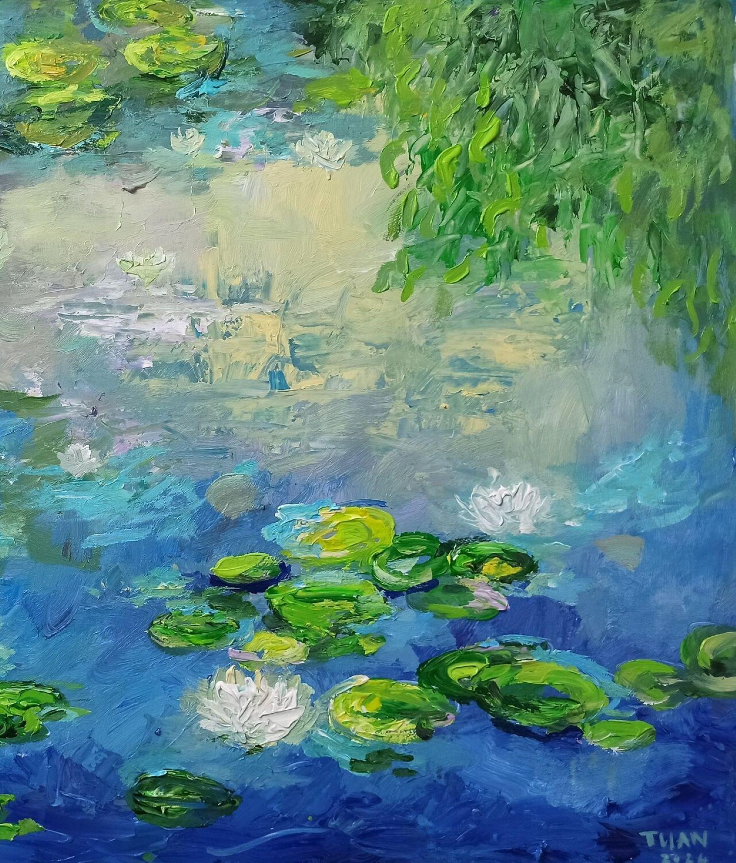 Grüner Tag, Gemälde, Acryl auf Leinwand im Angebot 1