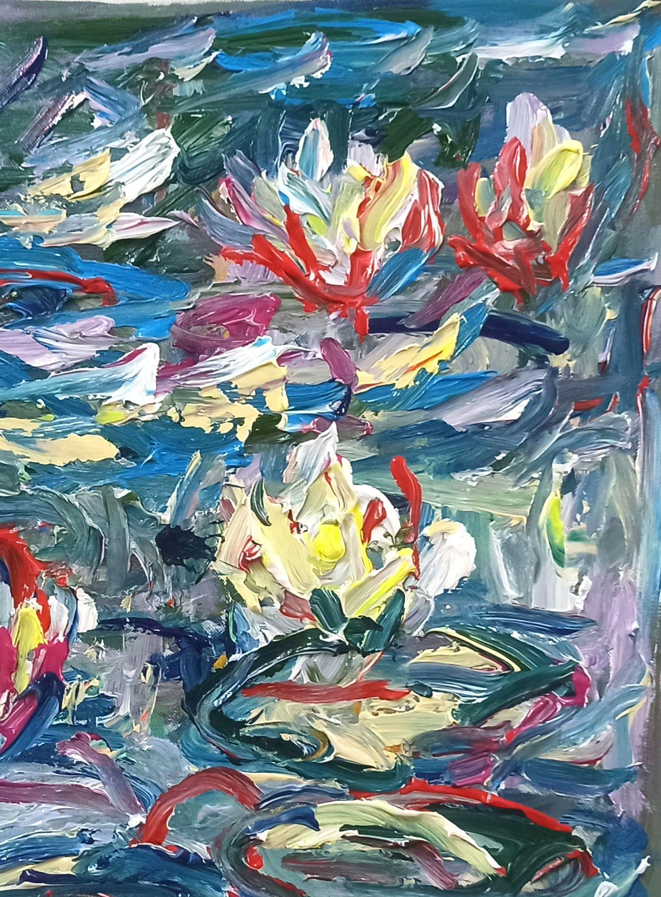 Lilly Pond( 55x55cm ), Gemälde, Acryl auf Leinwand (Expressionismus), Painting, von LE ANH TUAN