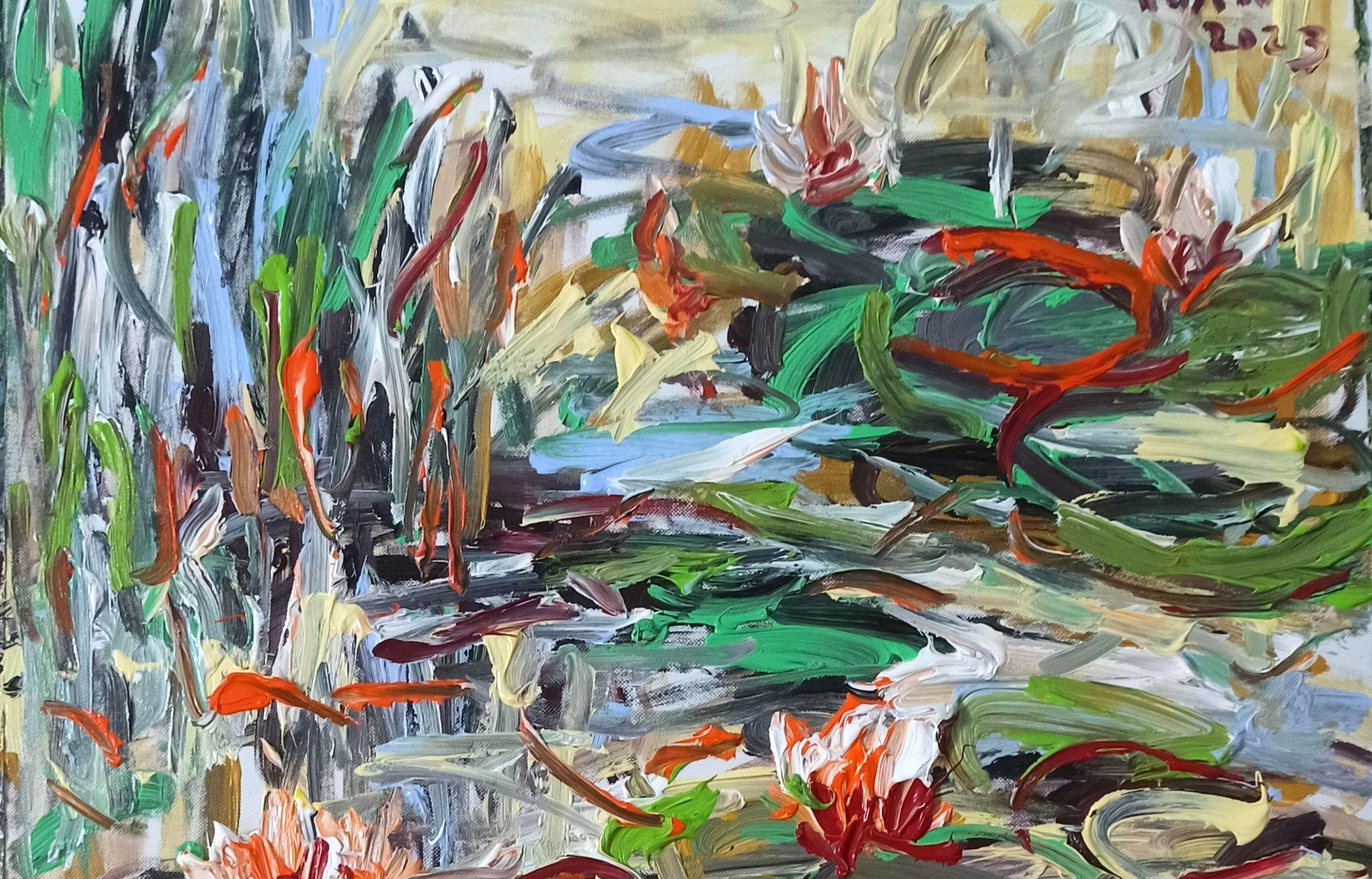 The Lilly Pond( 55x55cm ), Gemälde, Acryl auf Leinwand (Impressionismus), Painting, von LE ANH TUAN