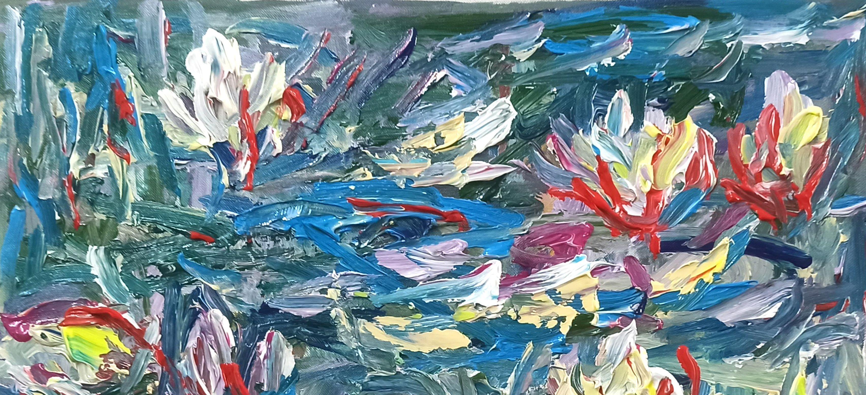 Lilly Pond( 55x55cm ), Gemälde, Acryl auf Leinwand im Angebot 2
