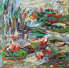 The Lilly Pond( 55x55cm ), Gemälde, Acryl auf Leinwand