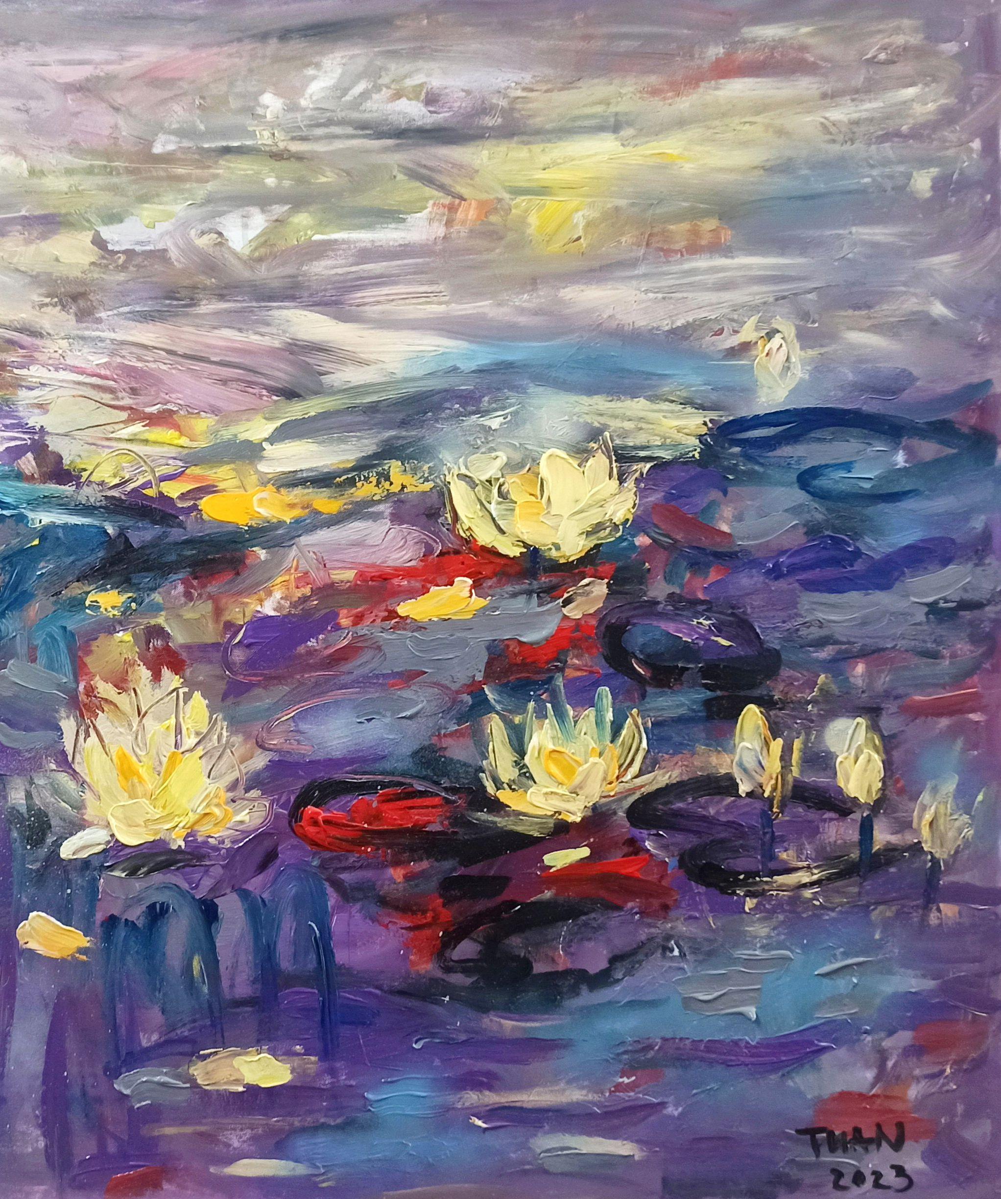 Lovers Pond, Painting, Acrylic on Canvas For Sale 3