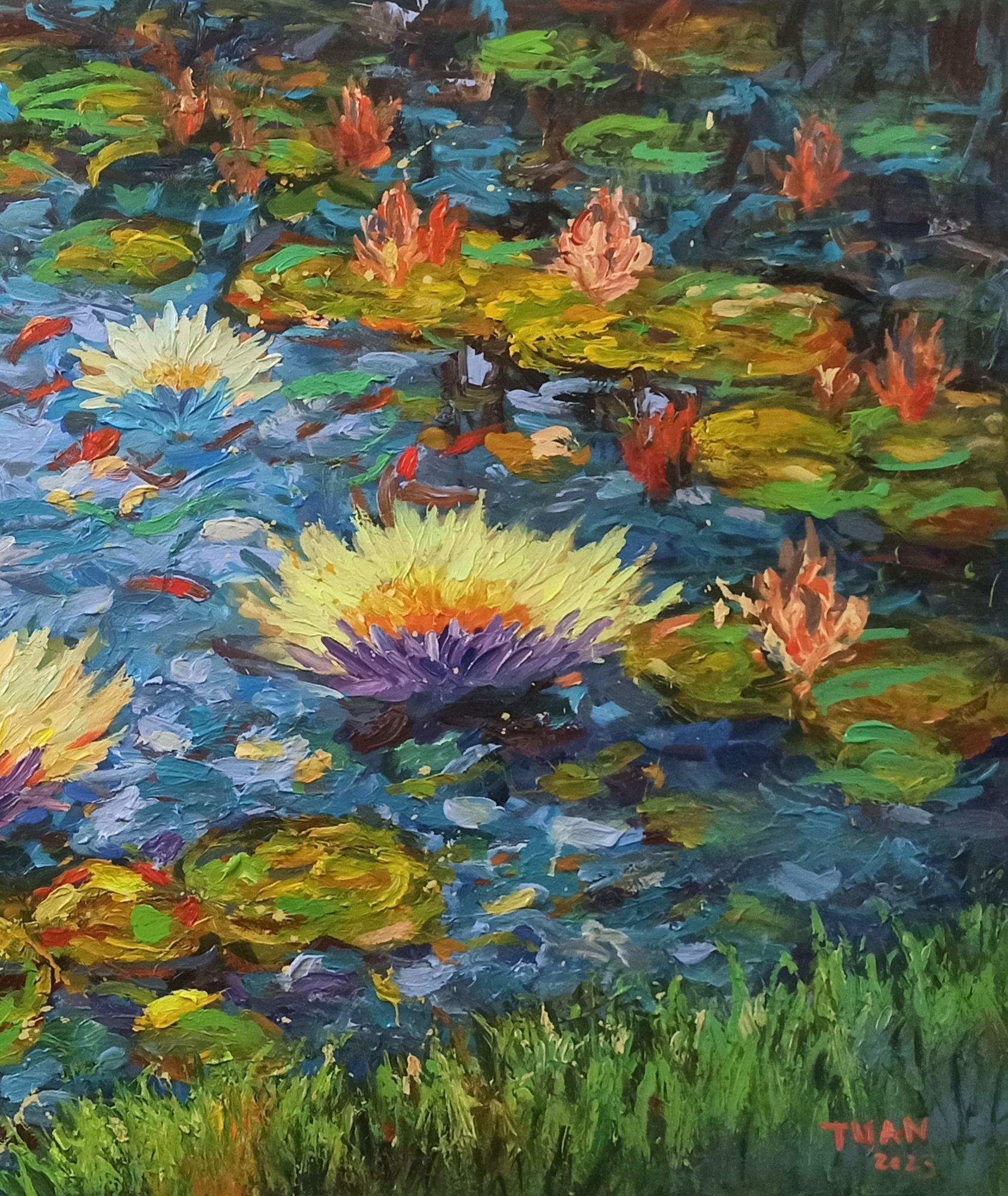 Morning on the lake (100x180cm ), peinture, acrylique sur toile - Impressionnisme Painting par LE ANH TUAN