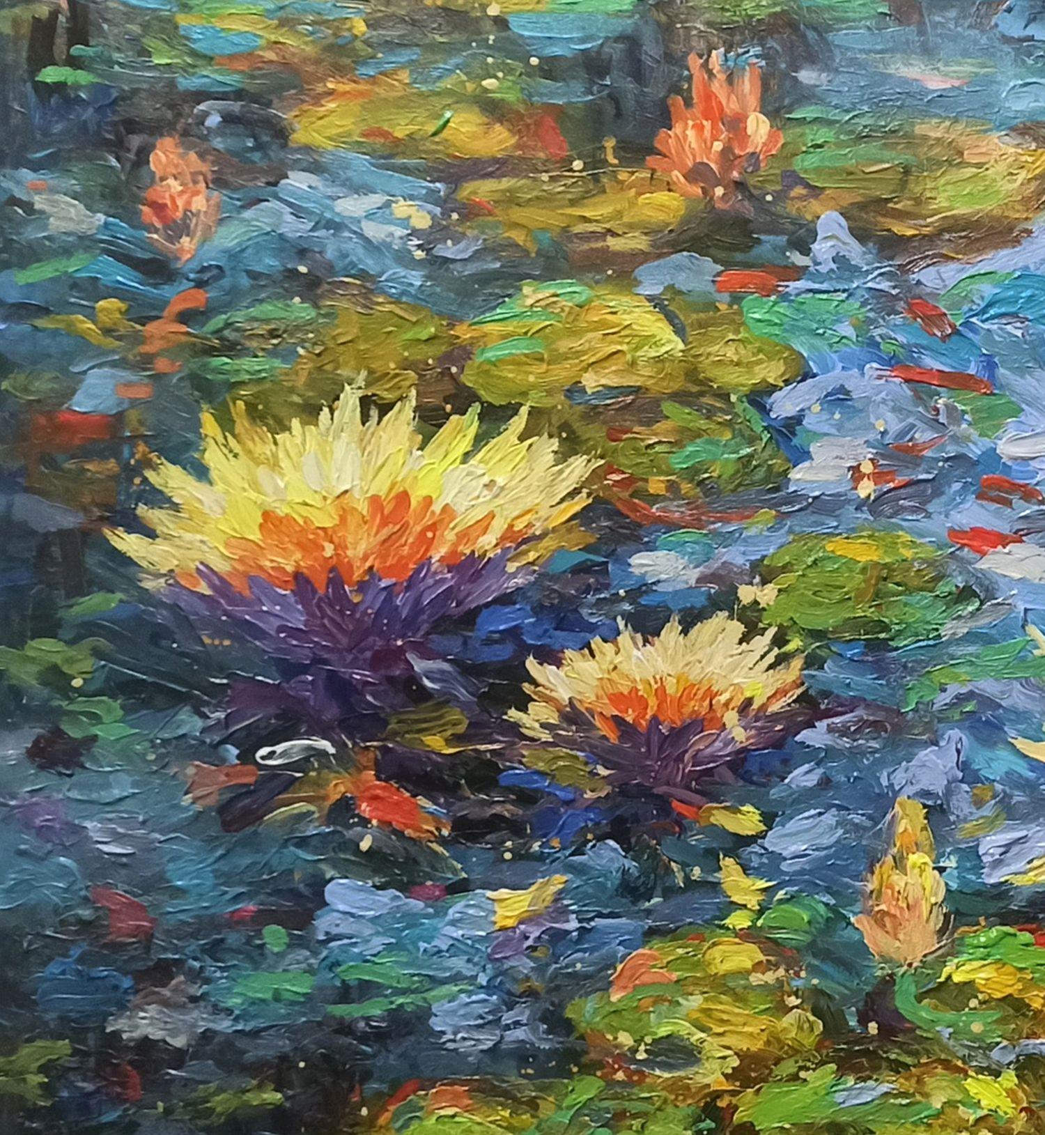 Morning on the lake (100x180cm ), peinture, acrylique sur toile en vente 1