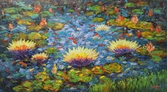 Morning on the lake (100x180cm ), peinture, acrylique sur toile