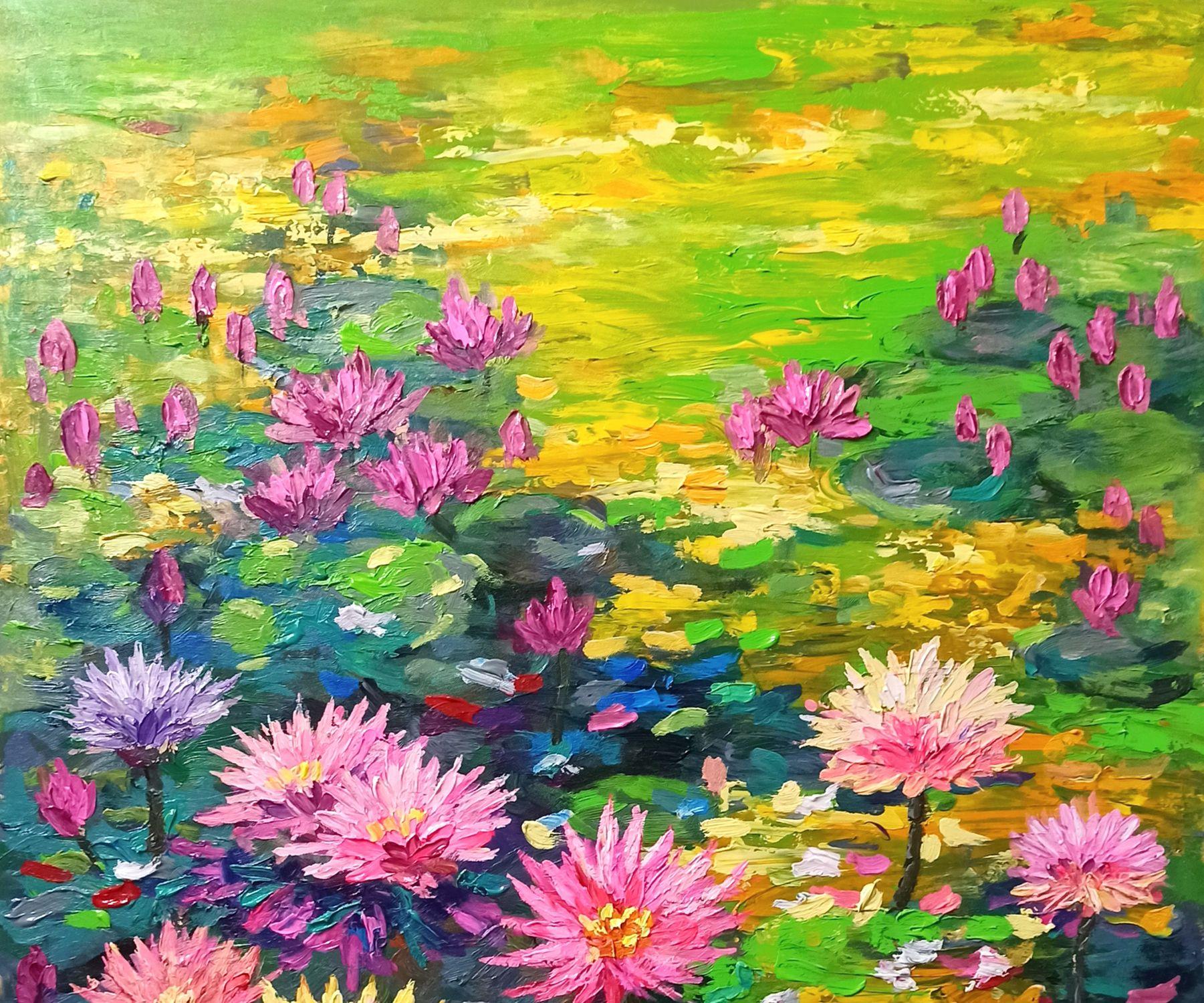 Morning on the lake, Painting, Acrylic on Canvas For Sale 2