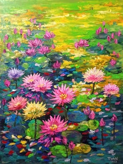 Peinture du matin sur le lac, acrylique sur toile