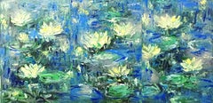 Morning (series lotus) - ( 3panel - 65cm x 135cm), Painting, Acrylic on Canvas