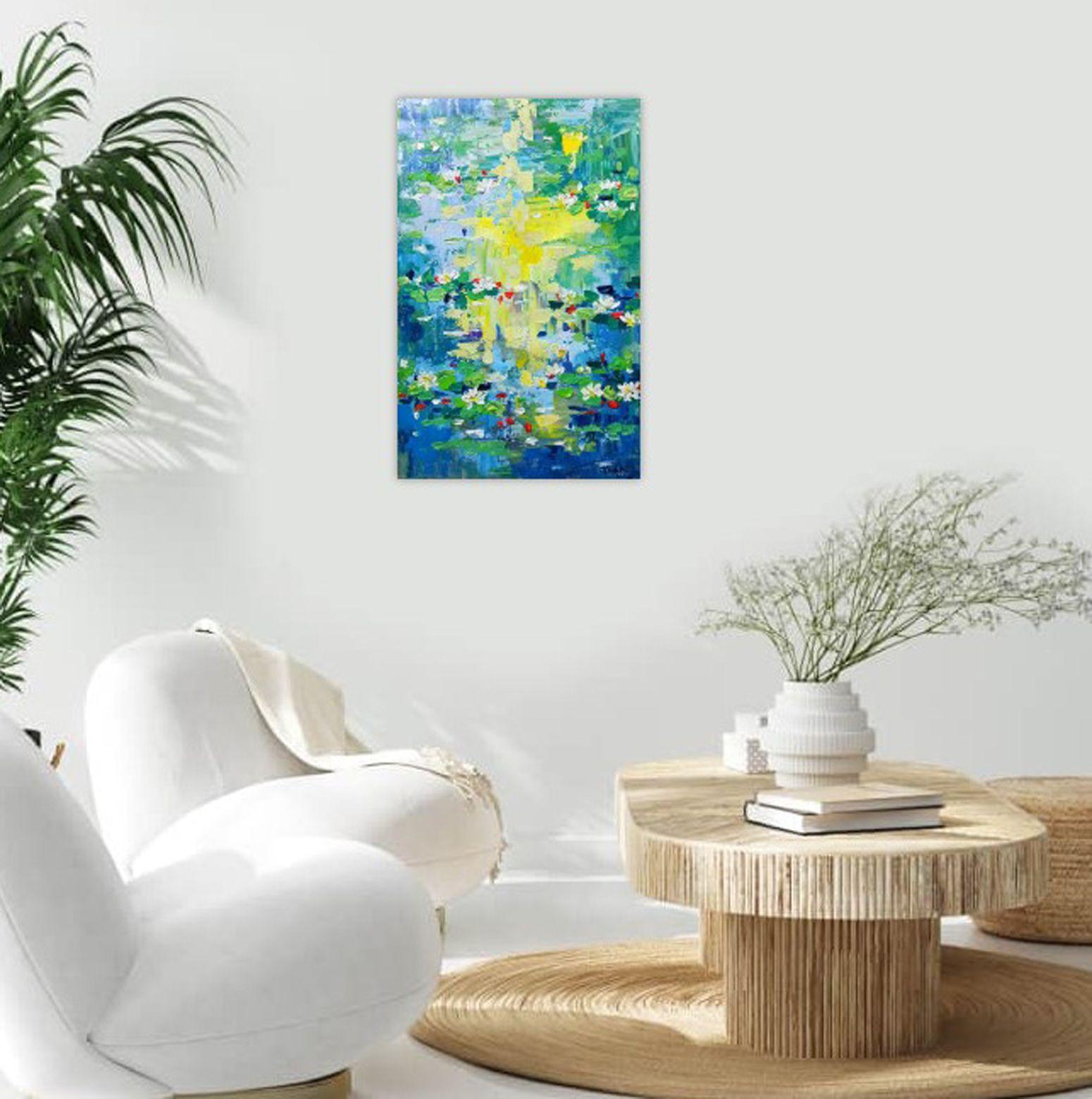 Morning ( Water lily, Flower of purity), Painting, Acrylic on Canvas For Sale 1