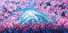 Mount Fuji au printemps ( - 90 x 180 cm), peinture, acrylique sur toile