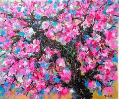 Peach blossom in Spring (100x120 cm), Painting, Acrylic on Canvas