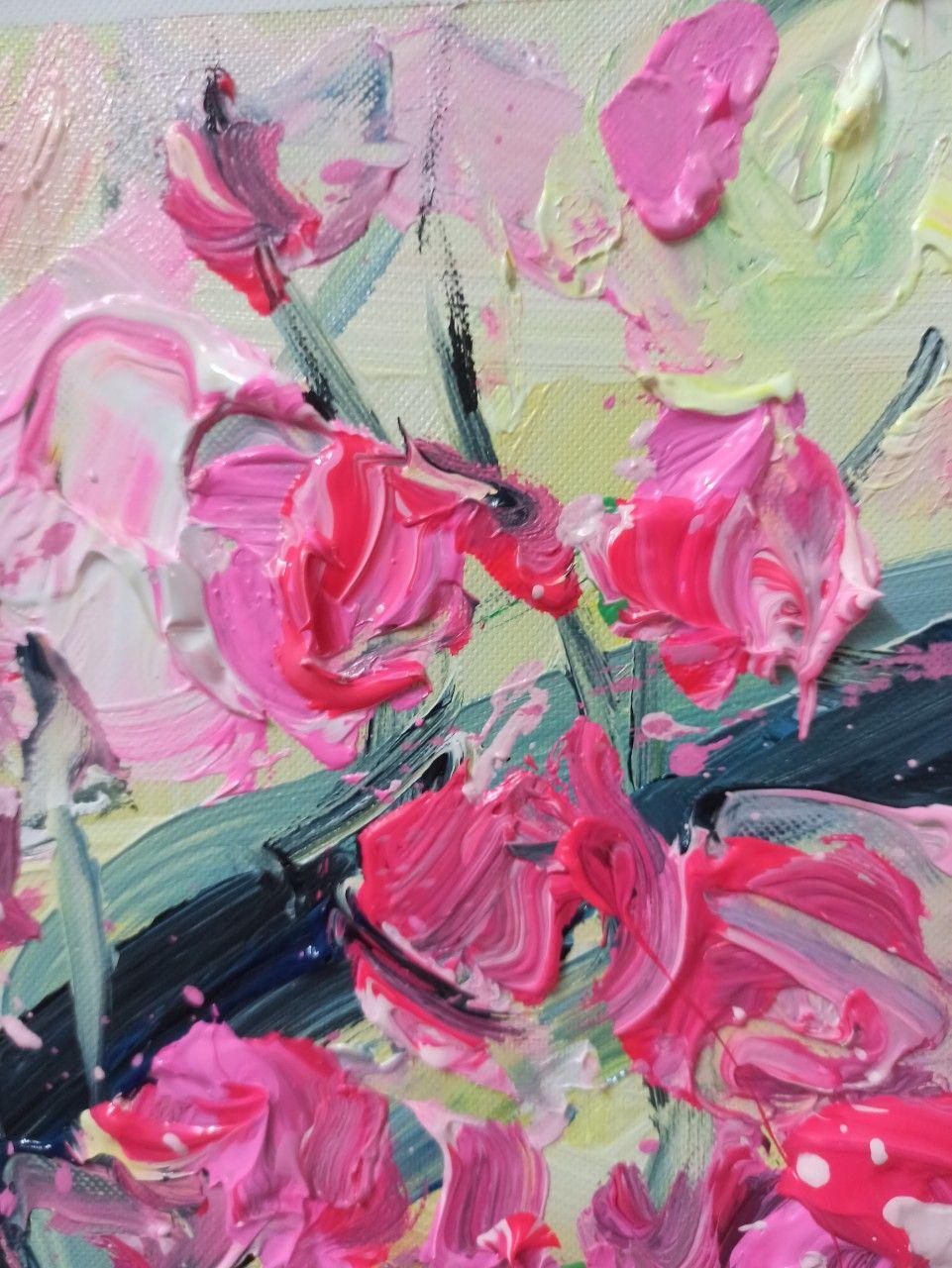 Peach blossom in Spring (60cm x 80cm), Painting, Acrylic on Canvas For Sale 4