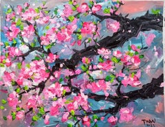 Peach blossom in Spring ( 70 x 90 cm), Painting, Acrylic on Canvas