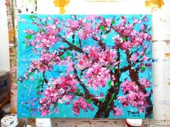 Peach blossom in Spring 70 x 90cm, Painting, Acrylic on Canvas