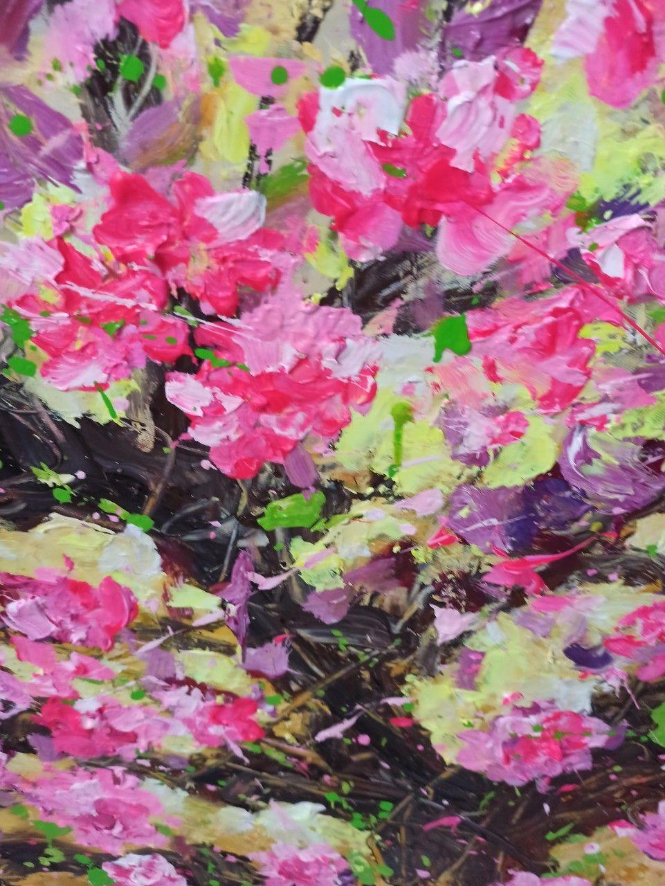 Pfirsichblüte im Frühling (85cm x 105cm), Gemälde, Acryl auf Leinwand (Expressionismus), Painting, von LE ANH TUAN