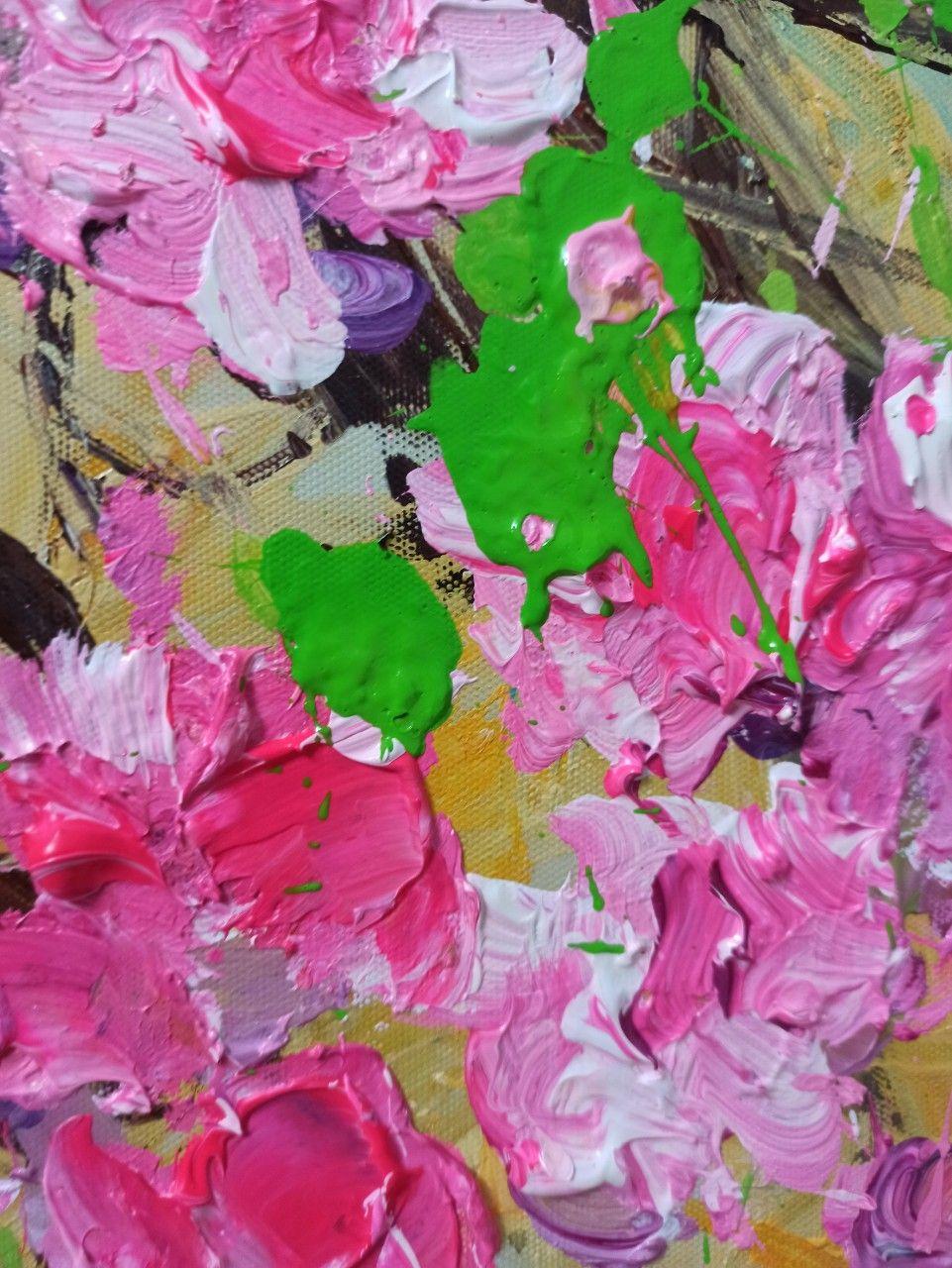 Pfirsichblüte im Frühling (85cm x 105cm), Gemälde, Acryl auf Leinwand im Angebot 1
