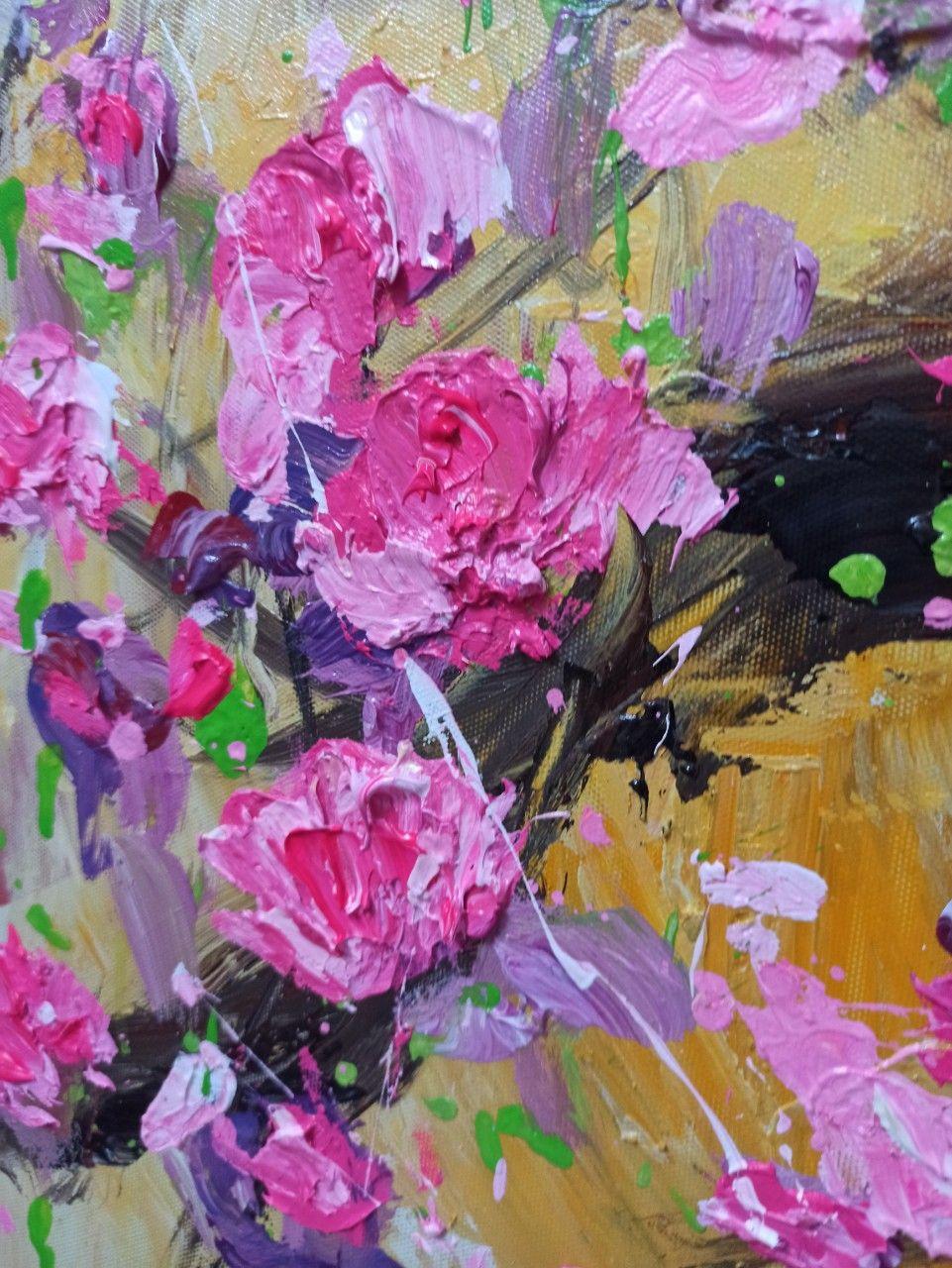 Pfirsichblüte im Frühling (85cm x 105cm), Gemälde, Acryl auf Leinwand im Angebot 2