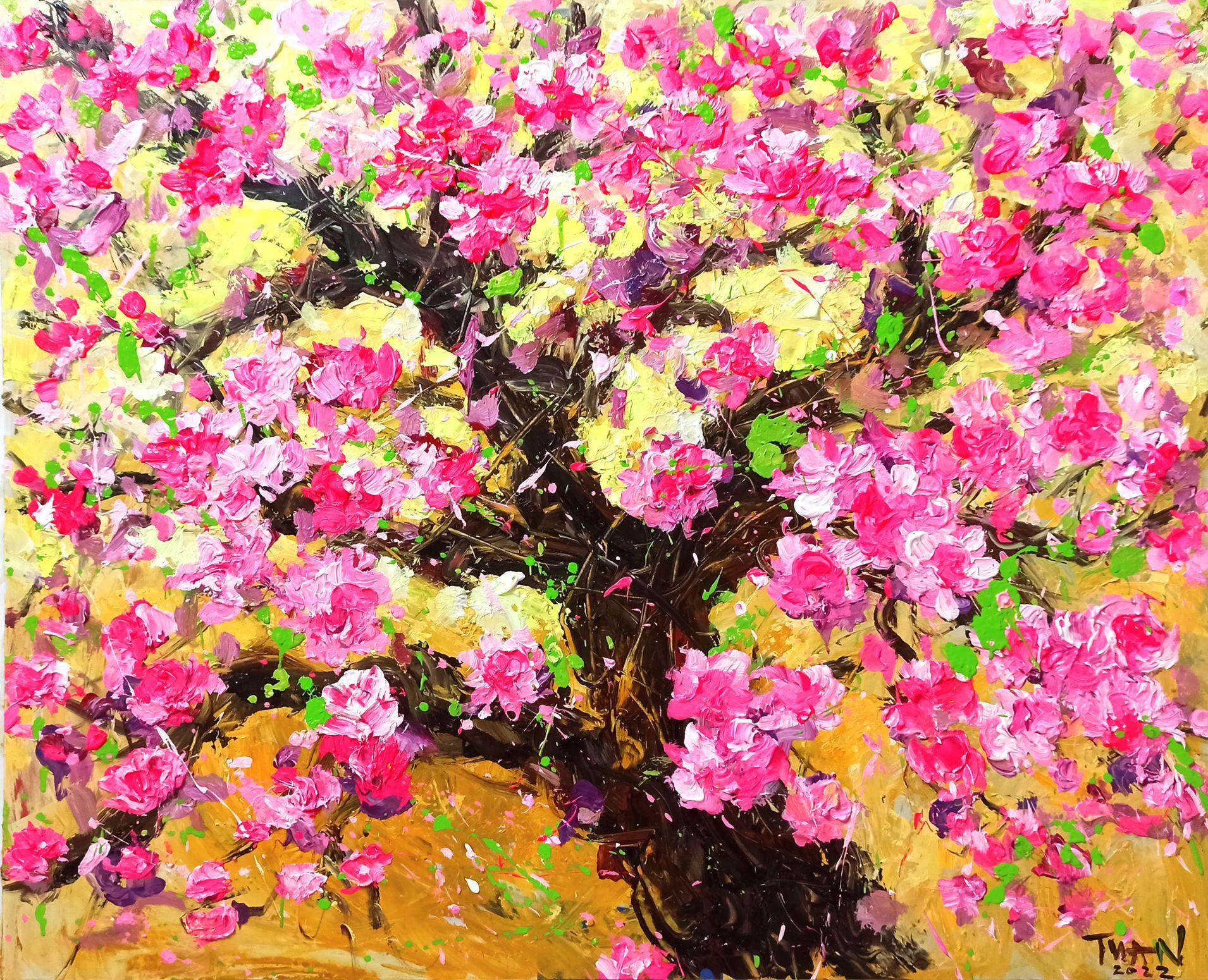 LE ANH TUAN Peach Blossom In Spring 85cm X 105cm Painting Acrylic 