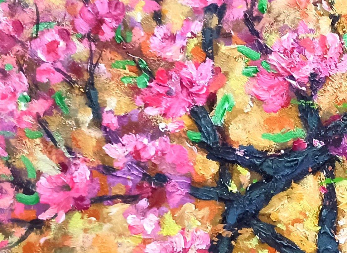 Peach blossom in Spring ( 90 x 120 cm), Painting, Acrylic on Canvas For Sale 1