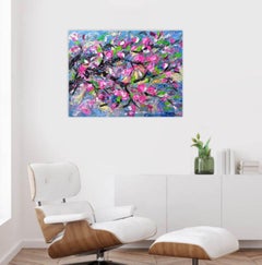Peach blossom in Spring, Painting, Acrylic on Canvas
