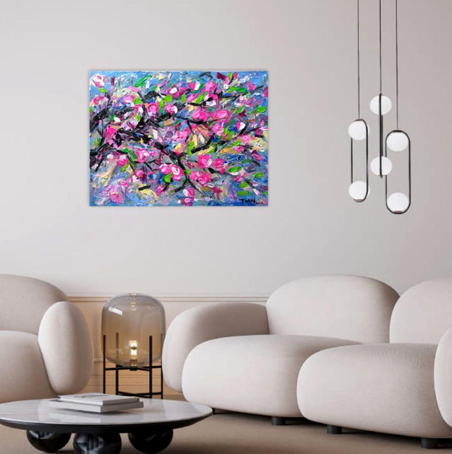 Peach blossom in Spring, Painting, Acrylic on Canvas For Sale 2