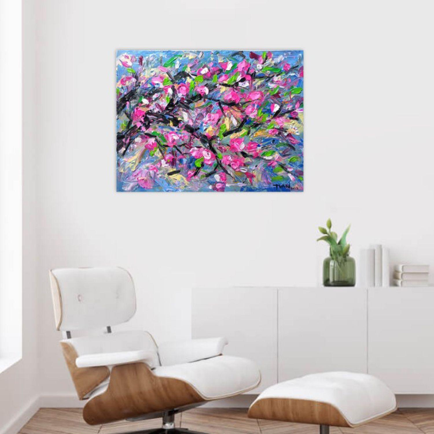 Peach blossom in Spring, Painting, Acrylic on Canvas For Sale 3