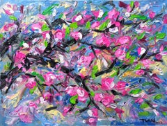 Fleur de pêcher au printemps, peinture, acrylique sur toile
