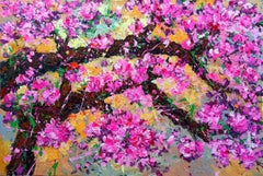 Peach blossom in Spring, Painting, Gouache on Canvas