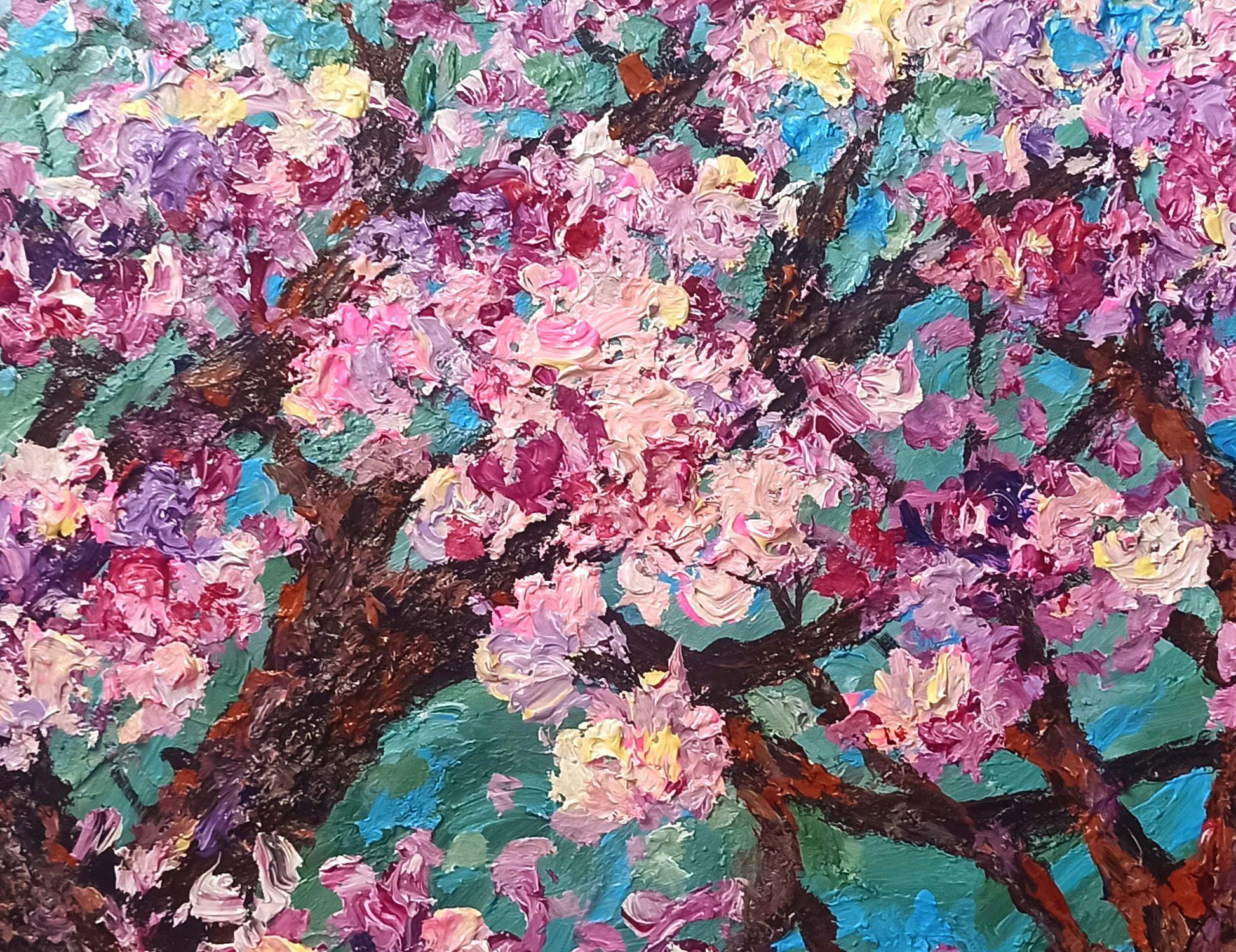 Fleur de pêcher, peinture, acrylique sur toile - Impressionnisme Painting par LE ANH TUAN