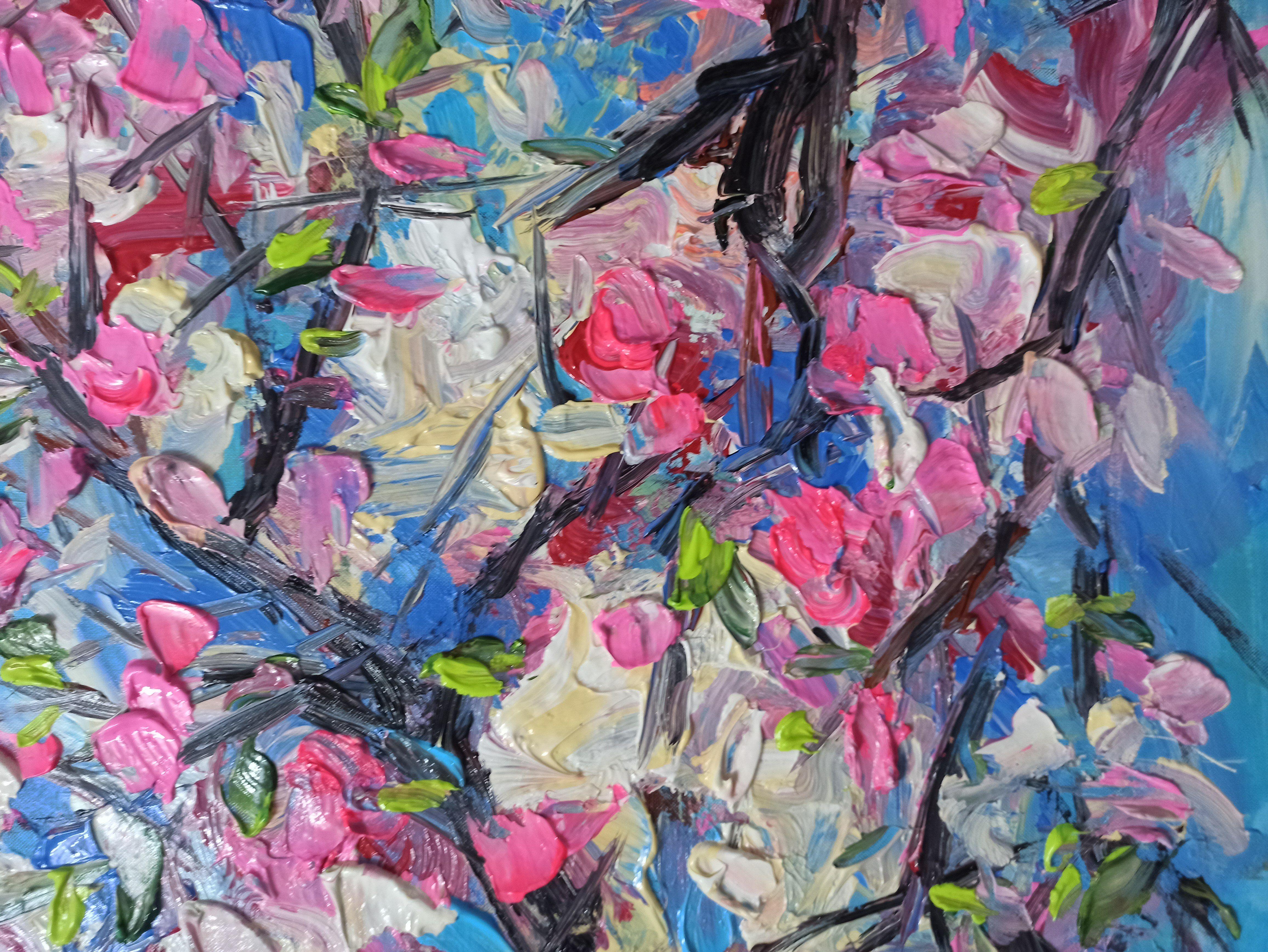 Fleur de pêcher, peinture, acrylique sur toile - Expressionniste Painting par LE ANH TUAN
