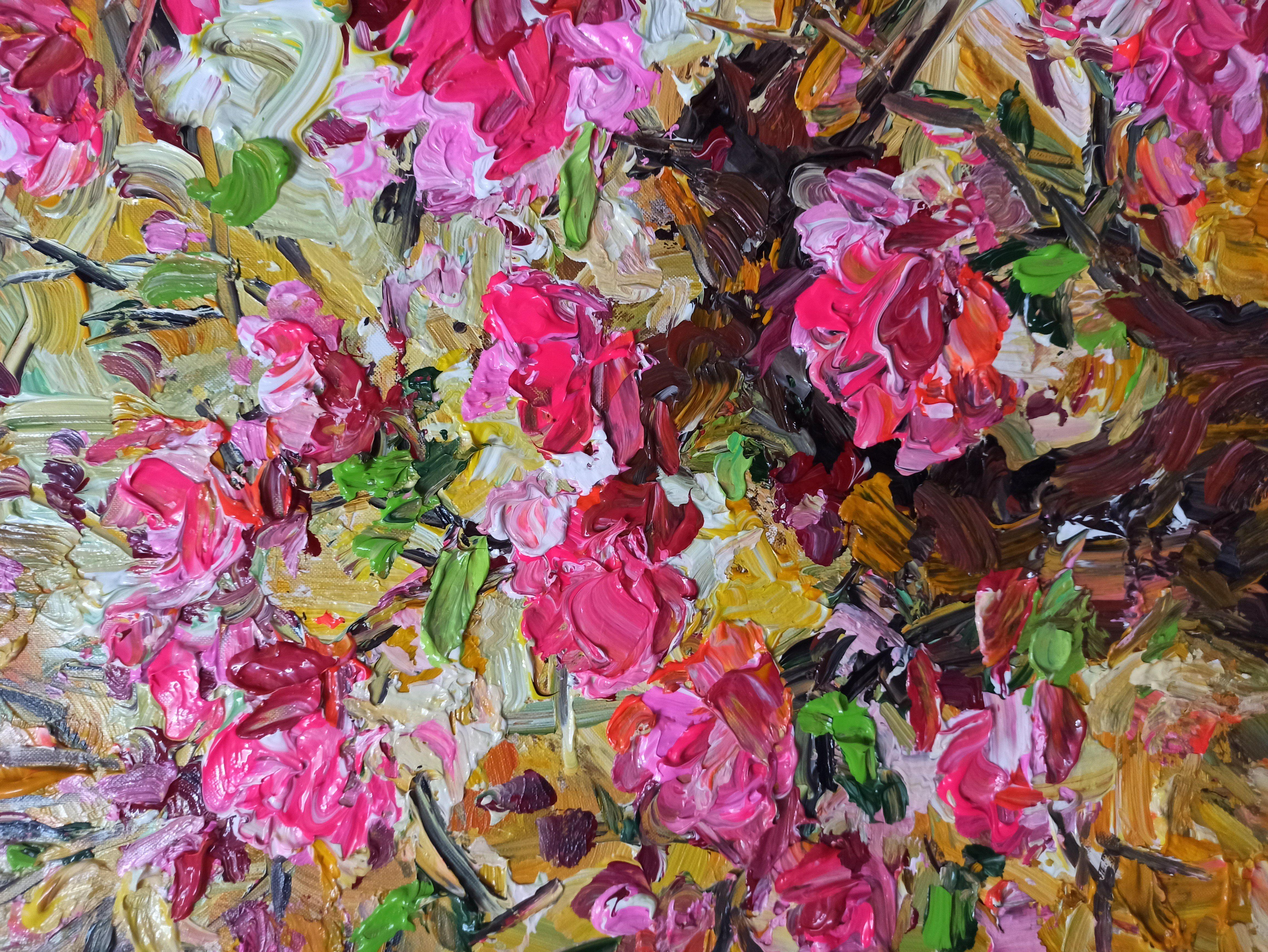 Fleur de pêcher, peinture, acrylique sur toile - Expressionniste Painting par LE ANH TUAN