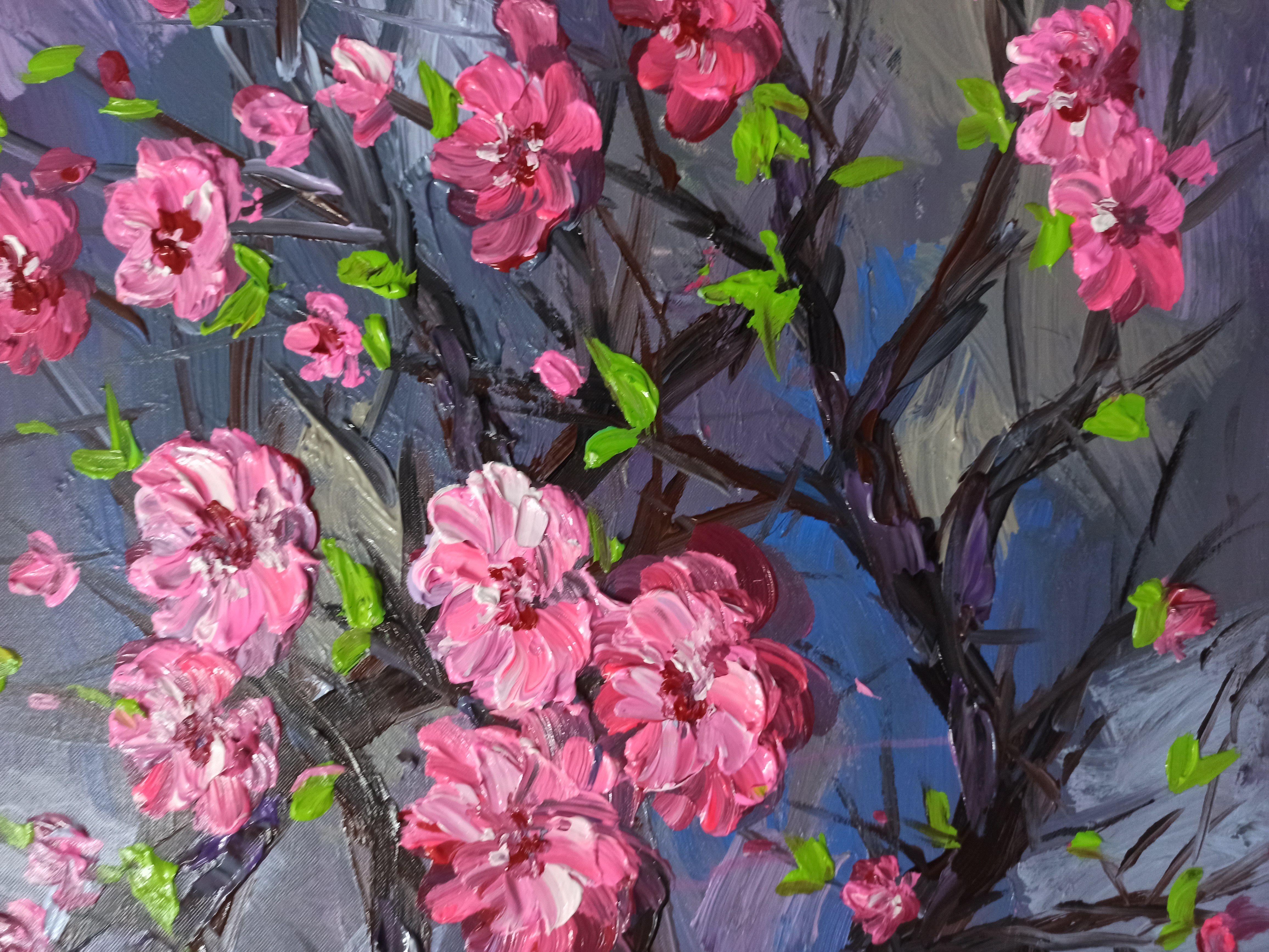Peach blossom, Painting, Acrylic on Canvas For Sale 1