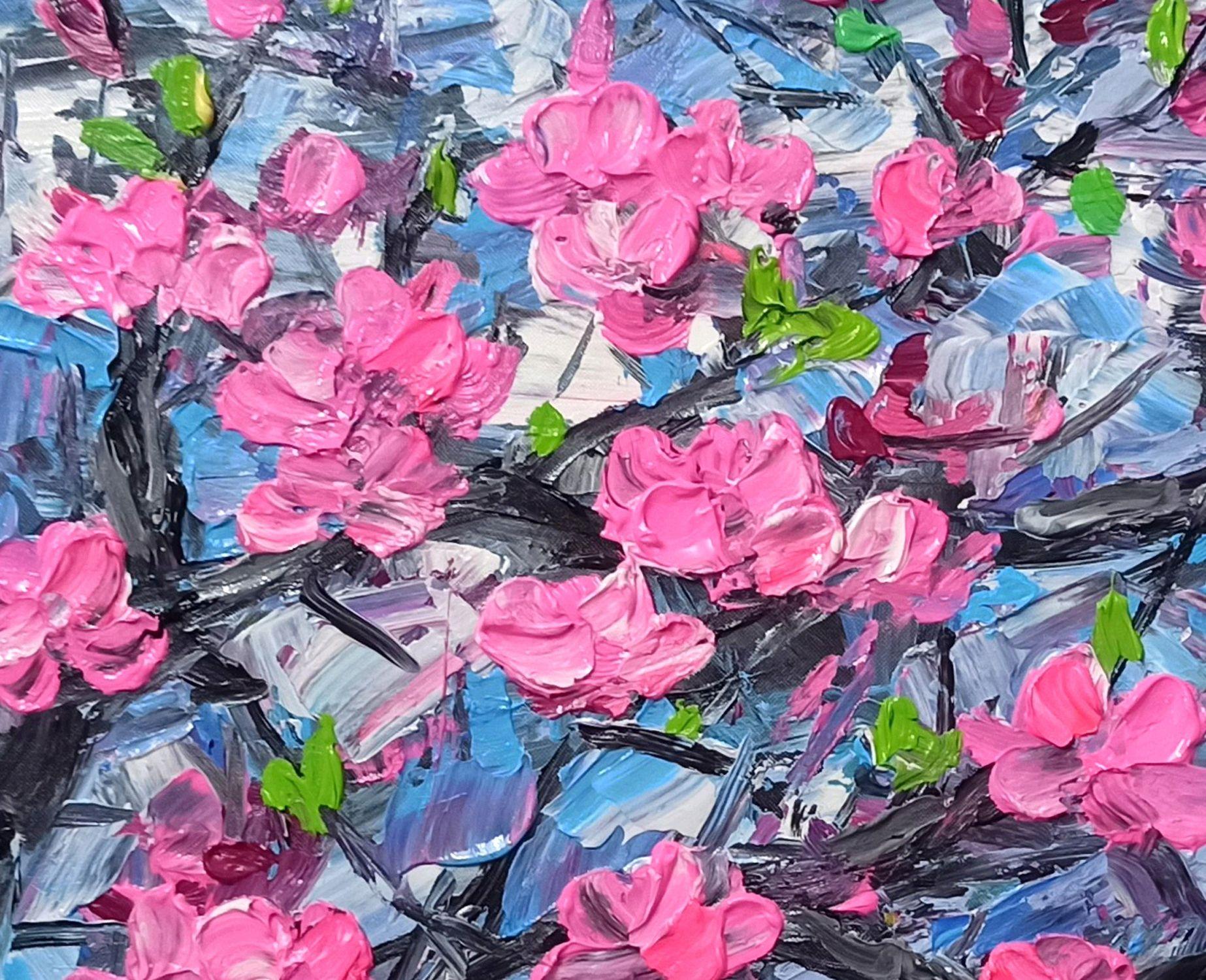 Pfirsichblüte, Malerei, Acryl auf Leinwand (Expressionismus), Painting, von LE ANH TUAN