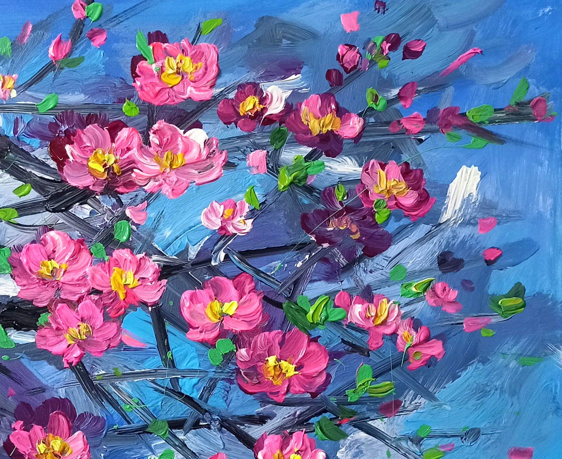 Peach blossom, Painting, Acrylic on Canvas For Sale 1