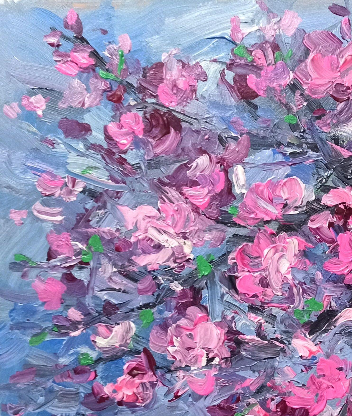 Fleur de pêcher, peinture, acrylique sur toile - Expressionniste Painting par LE ANH TUAN