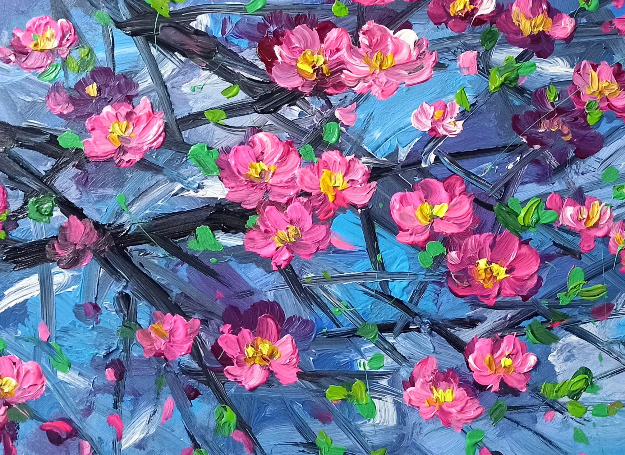 Peach blossom, Painting, Acrylic on Canvas For Sale 2