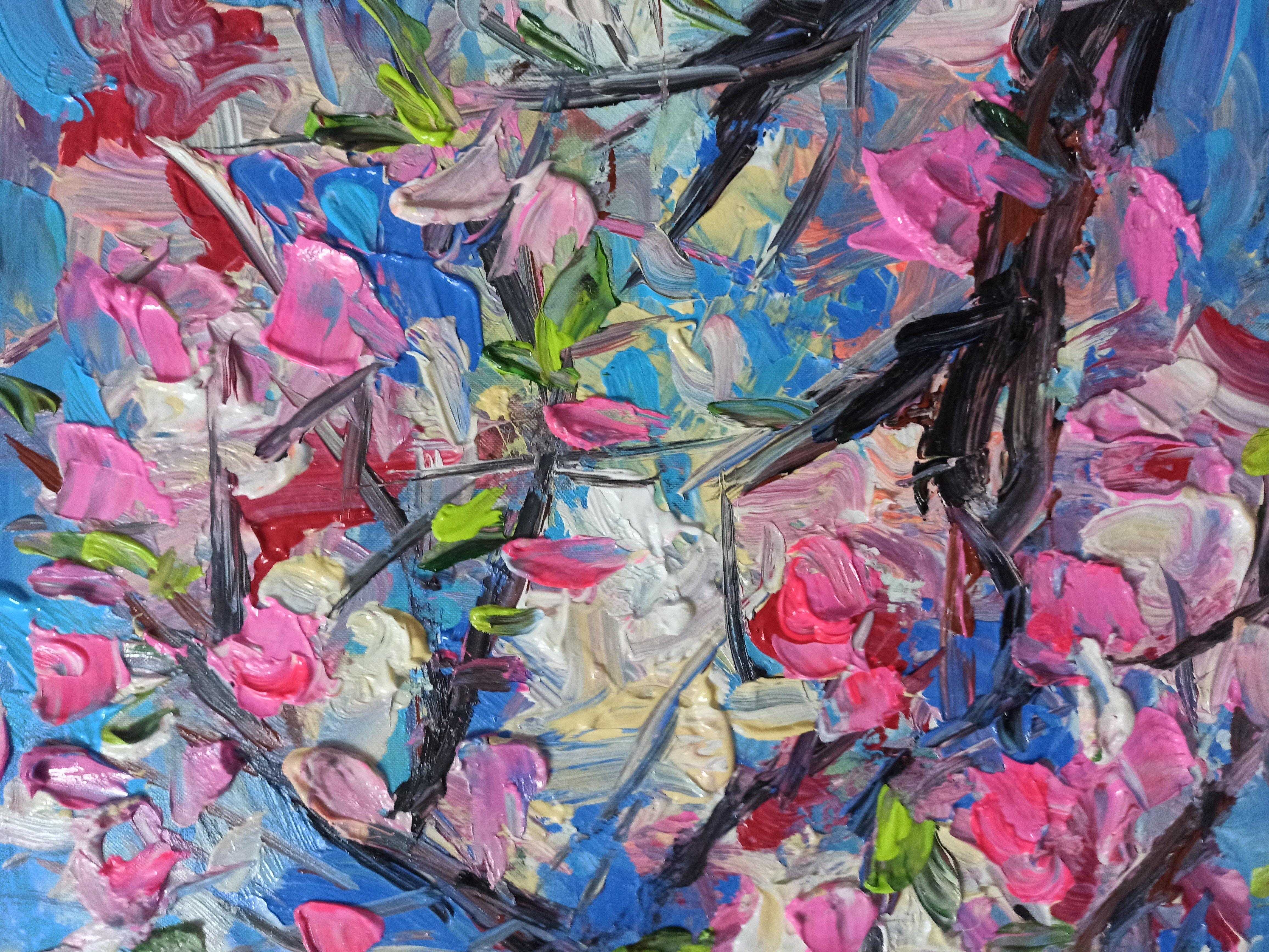 Fleur de pêcher, peinture, acrylique sur toile en vente 1