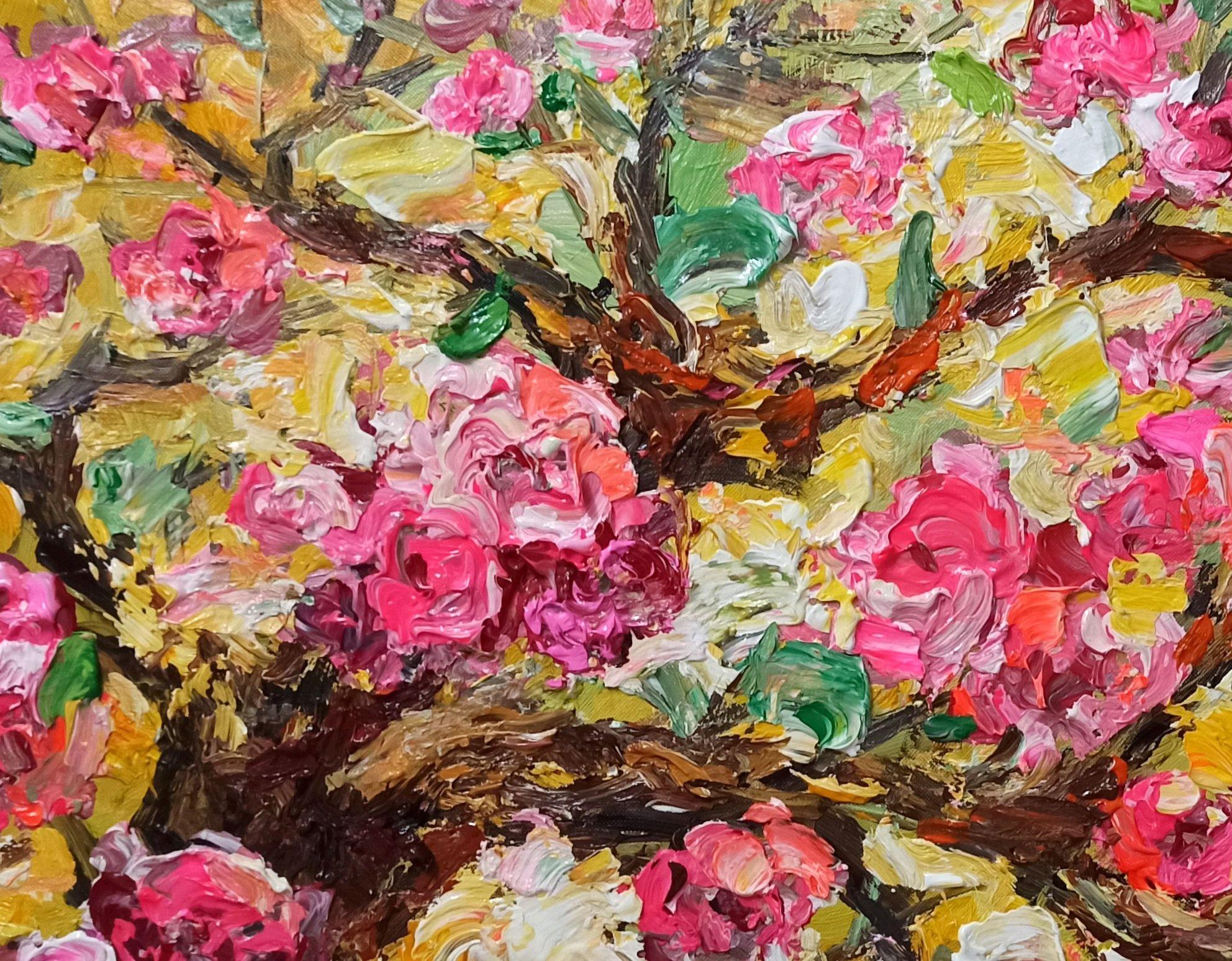 Fleur de pêcher, peinture, acrylique sur toile en vente 1