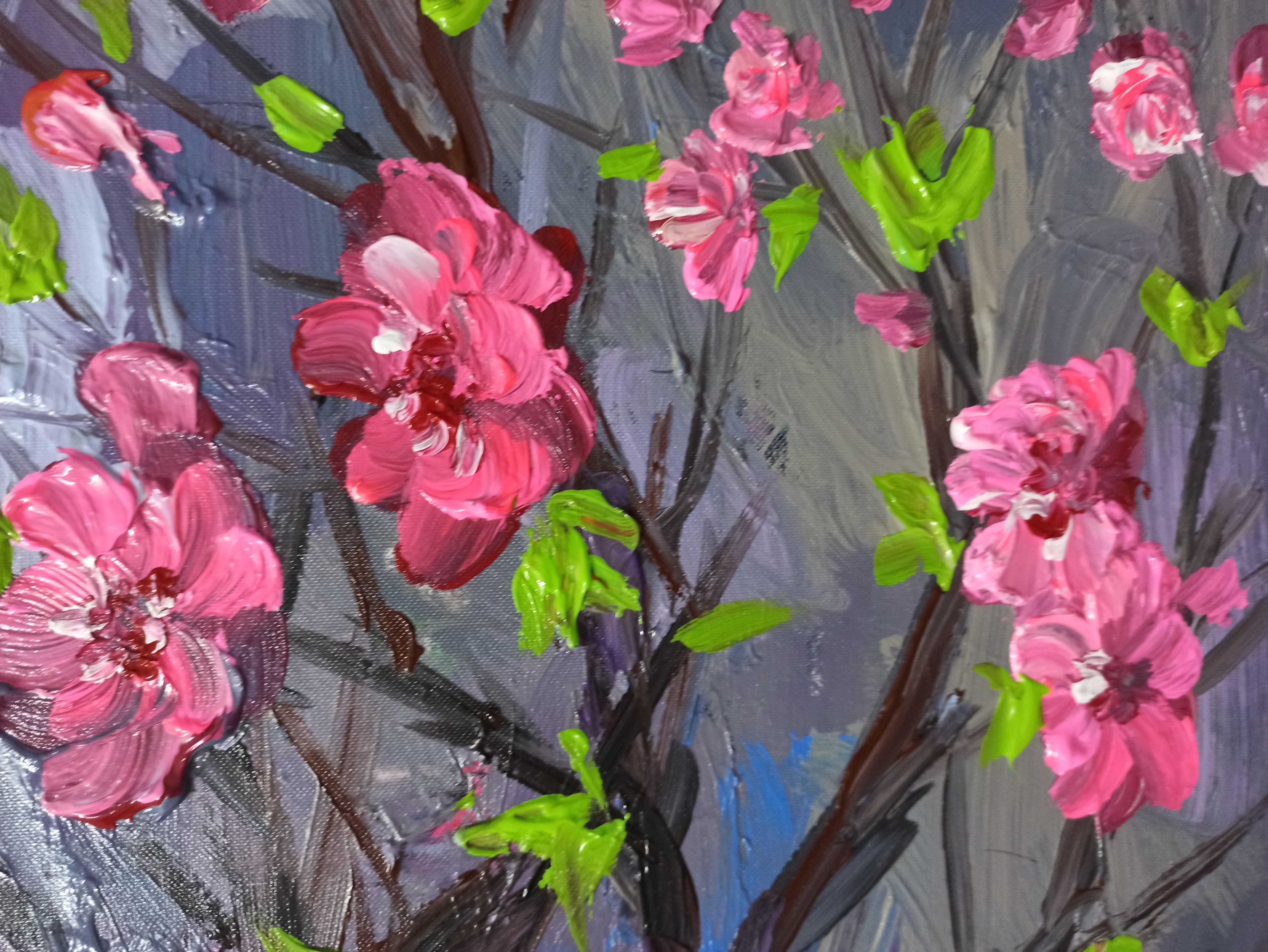 Peach blossom, Painting, Acrylic on Canvas For Sale 3