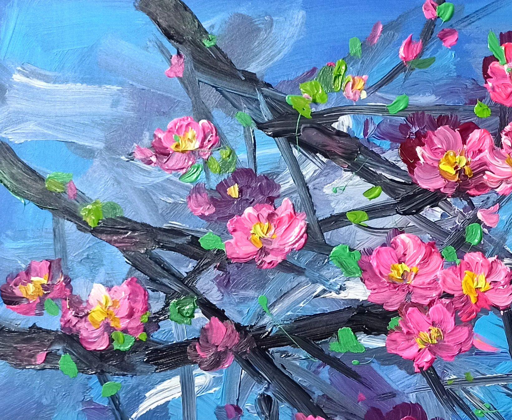 Peach blossom, Painting, Acrylic on Canvas For Sale 3