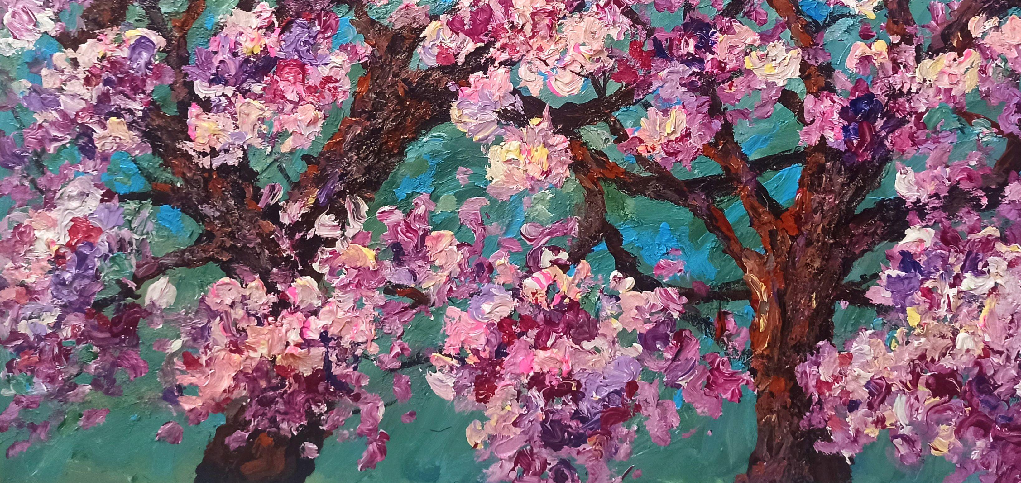 Fleur de pêcher, peinture, acrylique sur toile en vente 2
